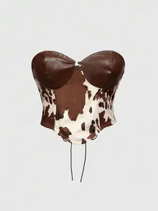 RES Cow Print PU Blouse | Hippie Vintage Western Wild Girl Top - Sexy Patchwork Faux Leather Blouse for Women