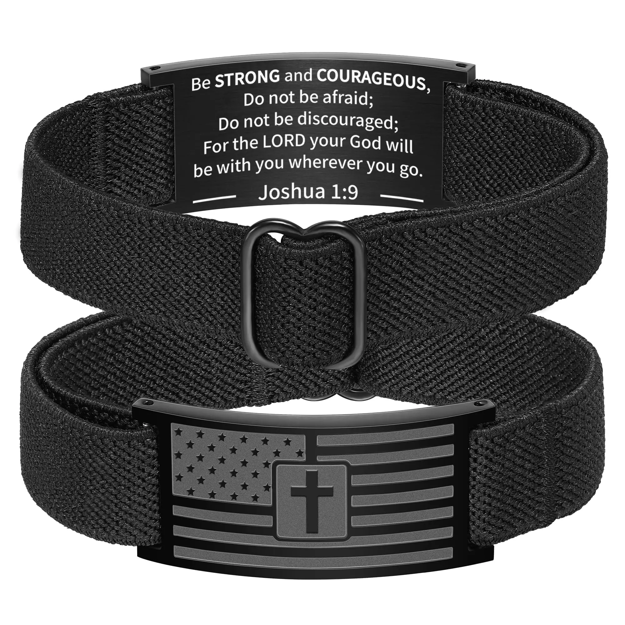 Cross Bracelet Teen Boys Fathers Day Gifts Graduation Him Christian Bible Verse Bracelets Men Religious Baptism Confirmation Teenage Boy Kid Birthday Stocking Stuffers Joshua 1:9 Stainless Steel Elastic Nylon