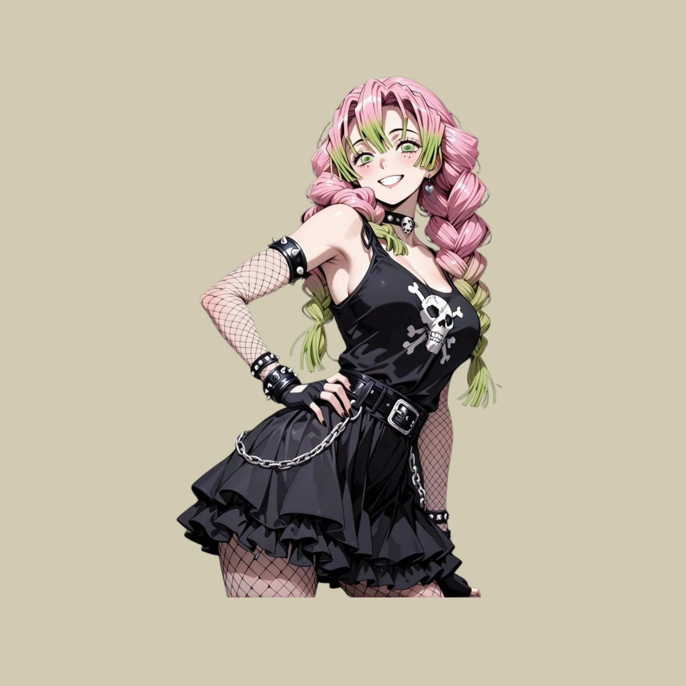Mitsuri Anime Punk Girl Sticker, Goth Rock Waifu Vinyl Decal for Laptop, Car, Water Bottle, Alternative Anime Sticker