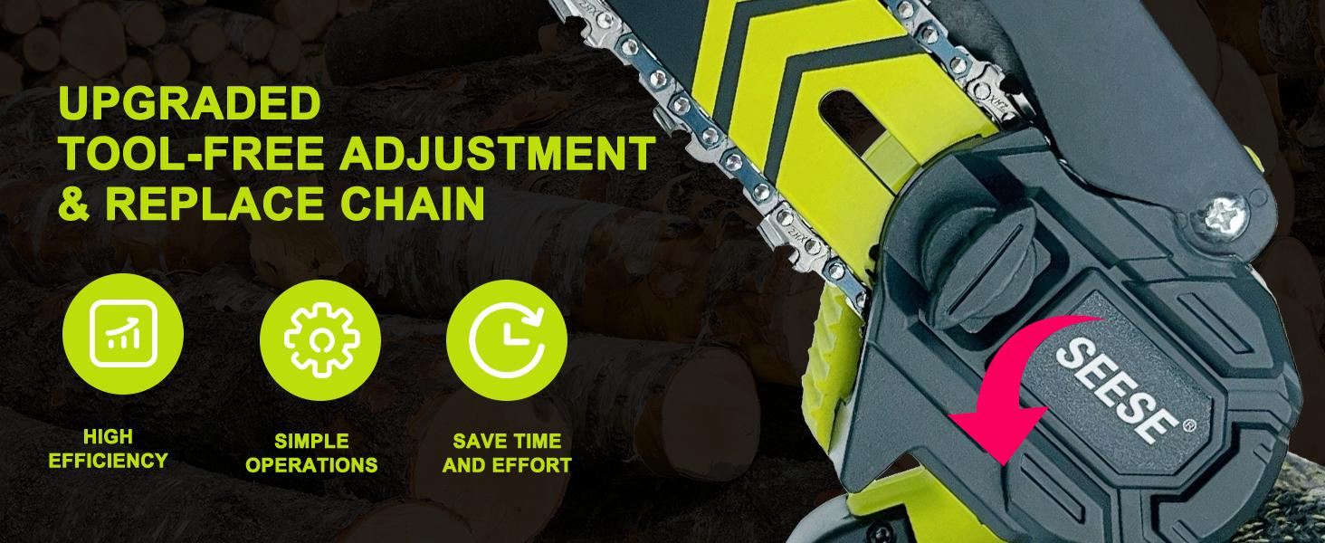 SEESE Brushless Mini ChainSaw - Portable Electric Cordless Saw for Wood Cutting, Batteries (2000mAh) ,Pruning, Gardening, Camping - Suitable for Seniors, Women