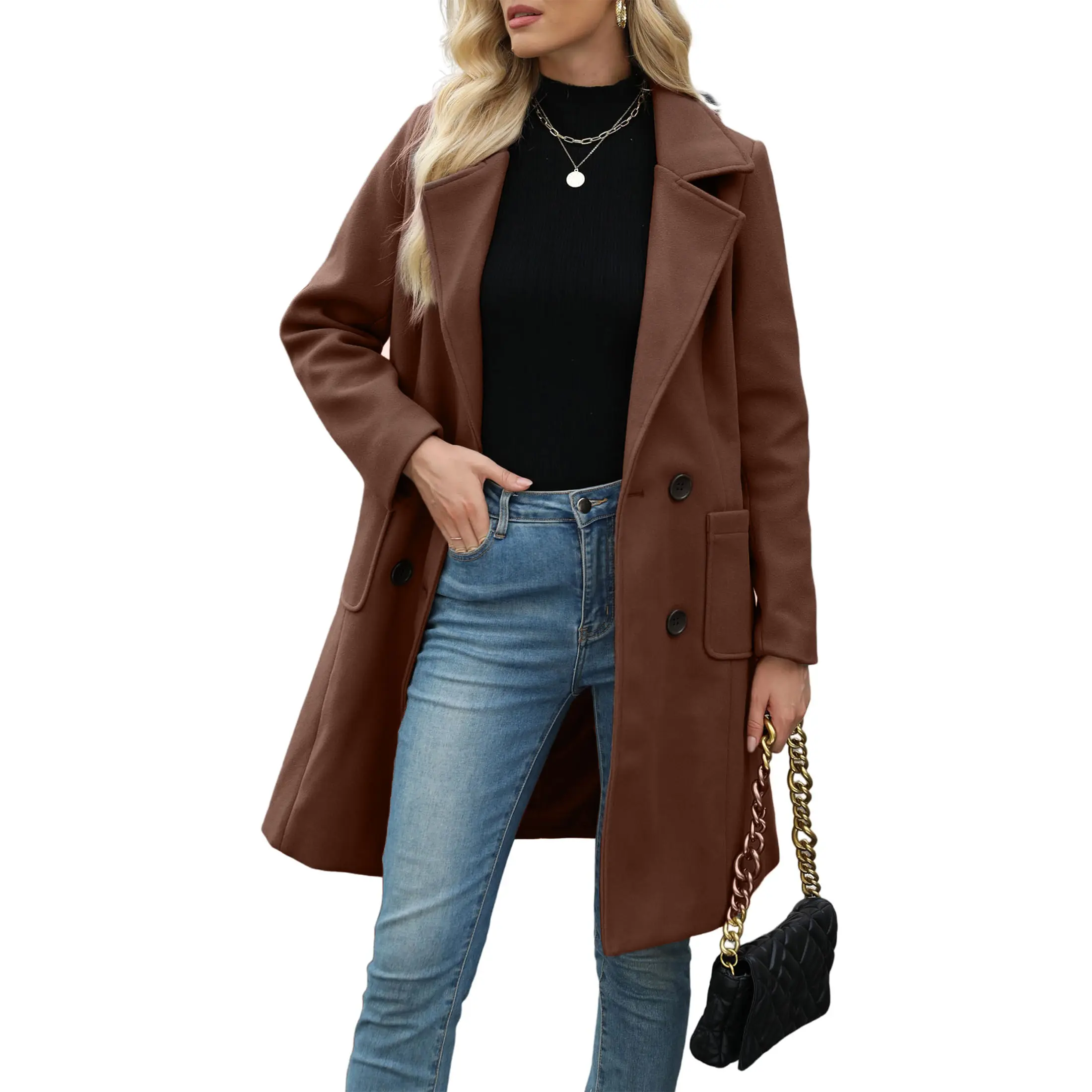 JovenPara Women's Winter Fitted Wool-Polyblend Camel Mid-Long Double-Breasted Notch Lapel Coat - Chic Button-Front Outwear for Business,Daily Commuting,Thoughtful Gift Option,Dry Clean Only,Exceptional Warmth,Normal Type,Multi-Function