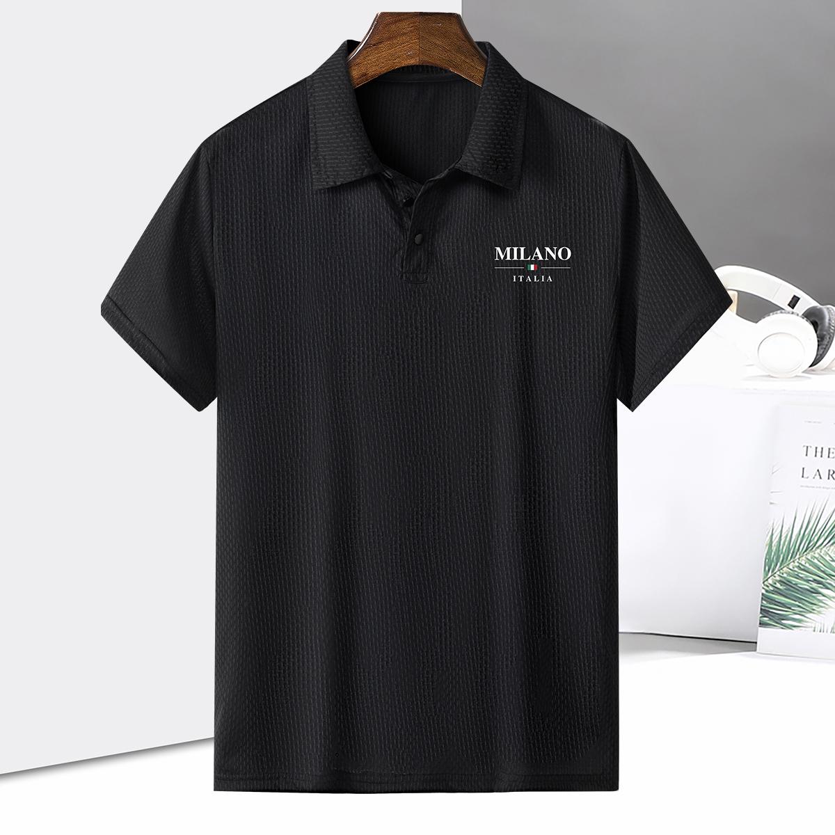 Men’s Polo Shirt with Turn-Down Collar, Summer Stretch Solid Color Short Sleeve Top for Golf and Business