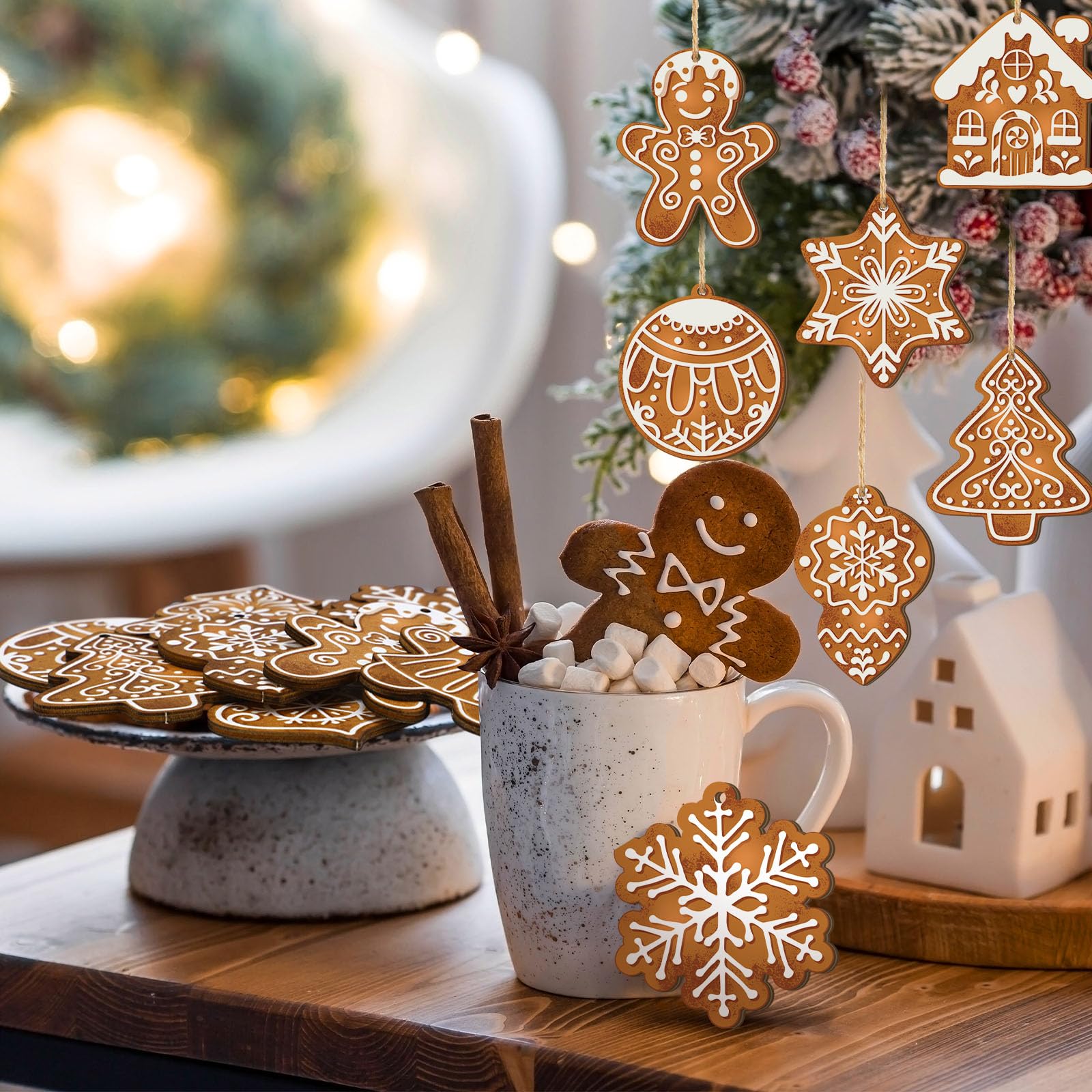 Christmas Clearance Sale 36 Pcs Gingerbread Christmas Decor Gingerbread Christmas Tree Decorations Mini Gingerbread Desin Wooden Xmas Tree Christmas Ornaments Christmas Decorations for Party Home Holiday Winter Crafts Christmas Gift Burr Basket Gifts