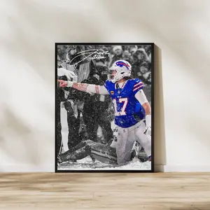 Josh Allen Art Print Buffalo Bills  Poster, Football Wall Decor Sports Fan Gift, for Sports Fans & Home Office Display, Poster Football Gifts - Unframed