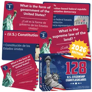 Latest 2025 U.S. Citizenship Test Flashcards (128 Q&A) – English/Spanish Bilingual Civics Study Cards,  Color-Coded Topics - Boopzila