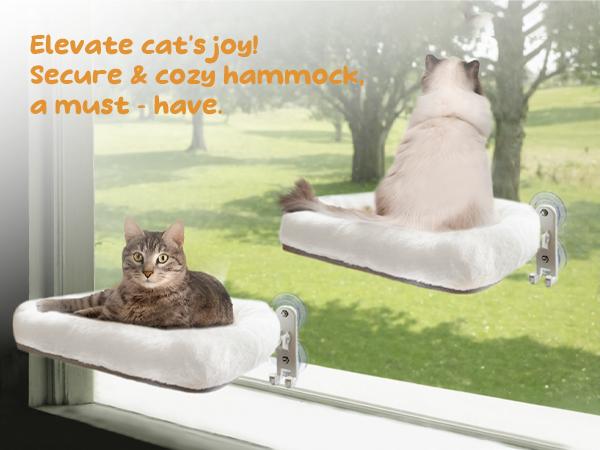 POMESEA Furr Cat Window Perch,Sunbathing,Pet Bed,Neck Support,Detachable,Double-Sided Fabric Cover for Indoor Pets