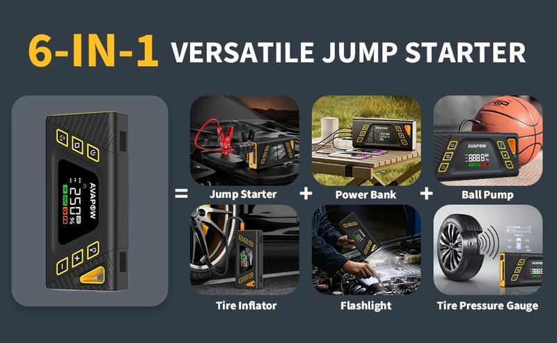 AVAPOW 150PSI 6000A Jump Starter with Air Compressor,Car Battery Jump Starter (for All Gas/10L Diesel),12V Jump Box with LCD Display,Lights,Mother‘s Day,Auto,dealsforyoudays AVAPOW 150PSI 6000A Jump Starter with Air Compressor,Car Battery Jump Starter (for All Gas/10L Diesel),12V Jump Box with LCD Display,Lights,Mother‘s Day,Auto,dealsforyoudays