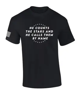 He Counts The Stars and Calls Them By Name Psalm 147:4 Bible Scripture Mens Christian Tshirt Jesus Cross Short Sleeve T-shirt Graphic Tee Classic Menswear
