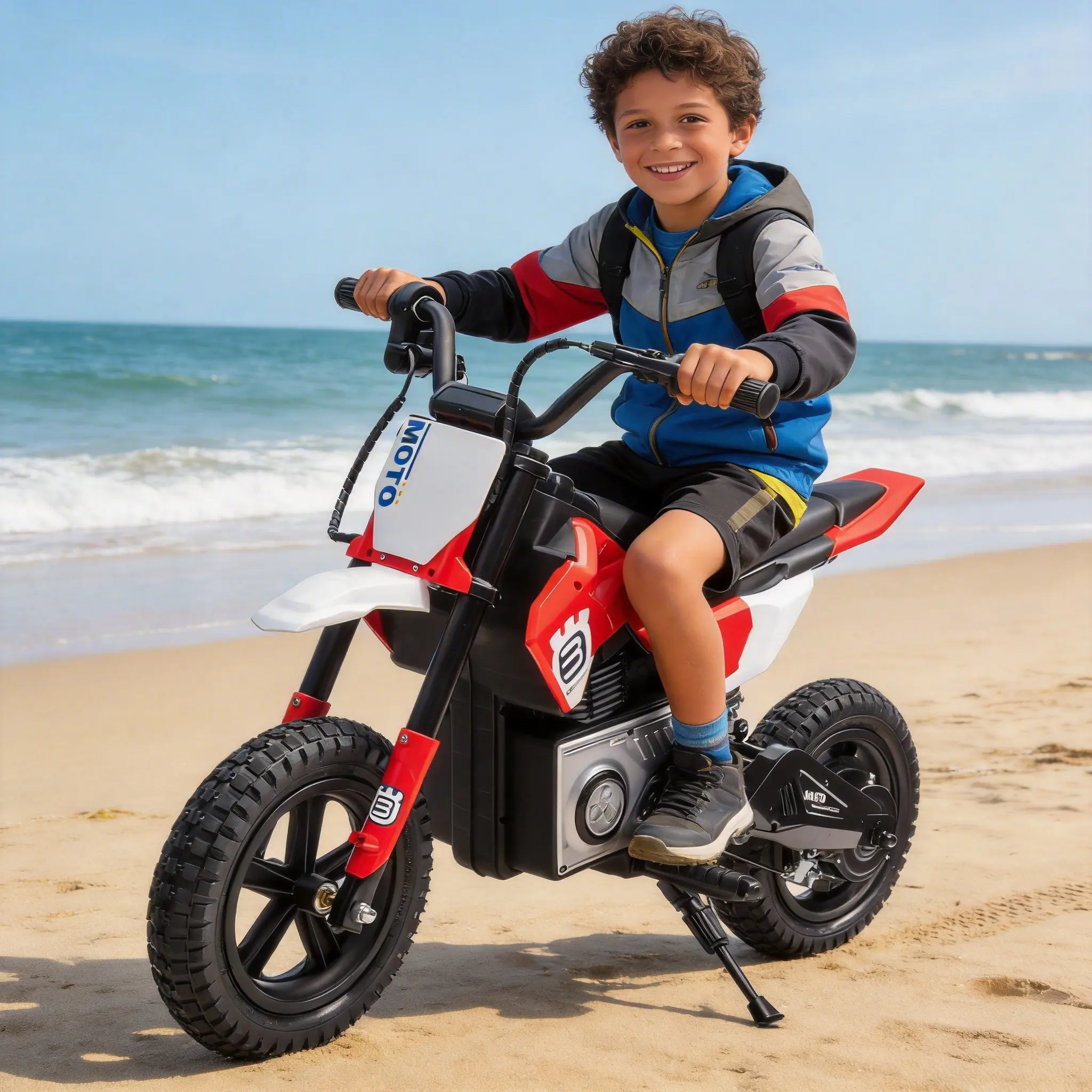 24V Electric Kid's Dirt Bike for Teens (12+), 200W Hub Motor, 3-9 MPH Adjustable Speed, Rear Suspension, Pneumatic Tires, LED Lights, Bluetooth Music, Battery Power Display, Comfortable Learning Outdoor Ride-on Toy