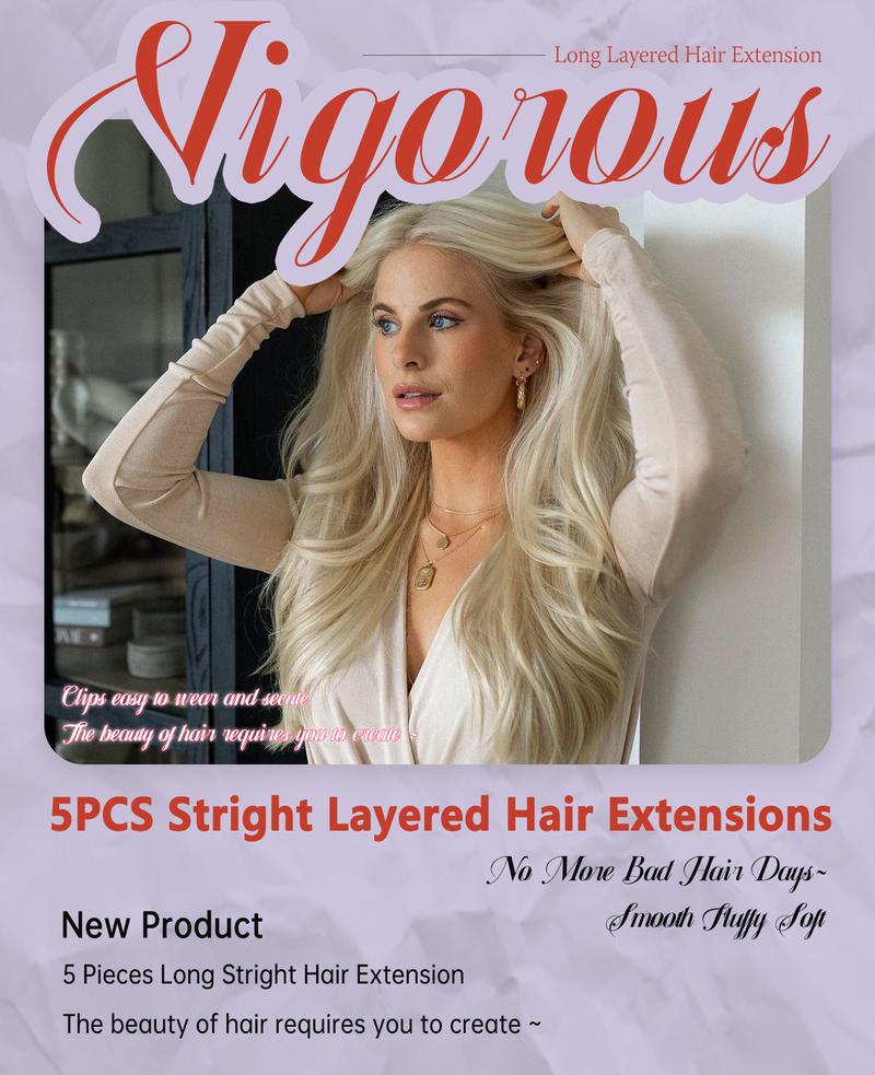 Vigorous 6PCS Clip in Hair Extensions Thick Long Stright Layered Hair Extensions  Invisible Lace Weft Hair Extensions Natural Blend for Women Girl Daily Use