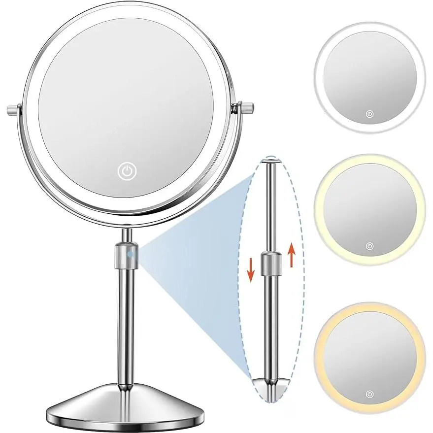 NEW ARRIVAL Vanity Mirror with Lights 7" Rechargeable 1x/10x Lighted Makeup Mirror Adjustable Height Double Sided Mirror with Lights 360°Rotating Makeup Mirror Bathroom Decor Supplies Bathroom Counter Organizer