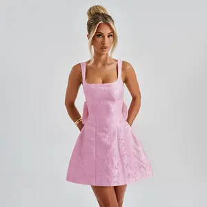 Short Homecoming Dress Square Neck Mini Cocktail Dress A-line Bow Party Dress S~L, party, birthday, back-to-school season dress