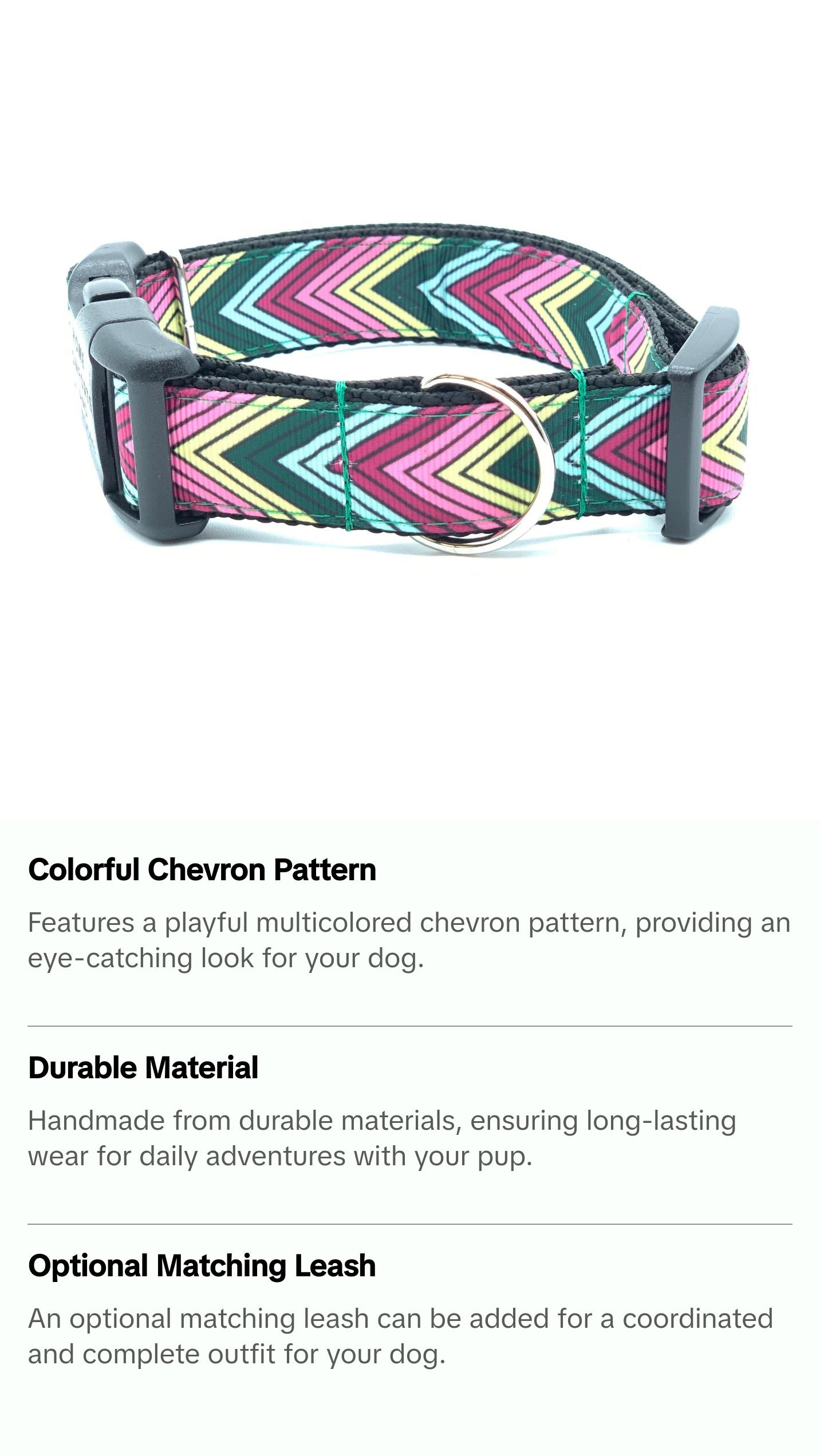 Multicolored Pink and Teal Chevron Dog Collar