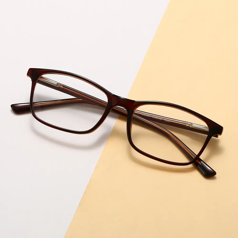 Fytoo Eyeglasses Classic Square Acetate Eyeglasses Frame, Retro Brown Optical Glasses Frame for Men Women, Can Fit Prescription Lenses