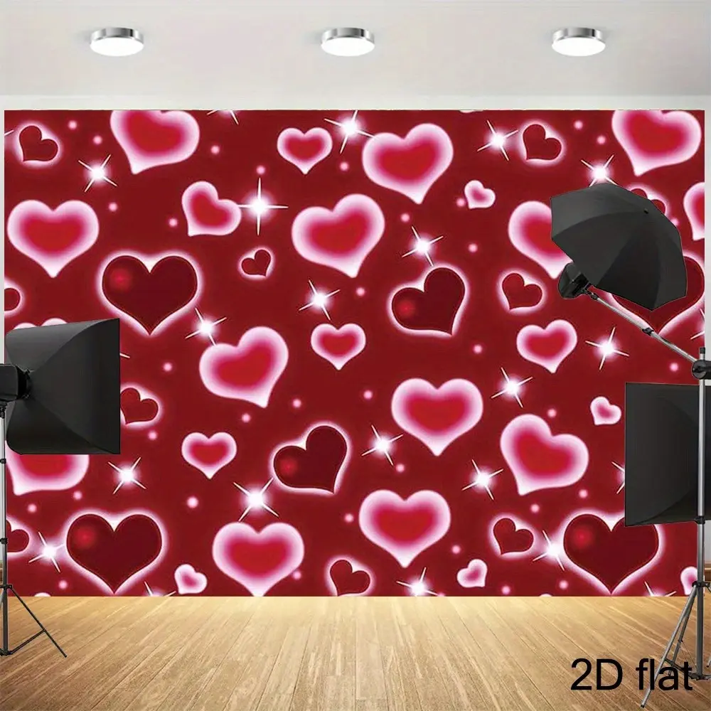 Classic 90s 2D Red Heart Print Synthetic Polyester Tapestry - Decorative Home Decor Room Art, Valentines Day Romantic Gift, Machine-Cold Washable Glam Hangable Decoration for French Country Spaces