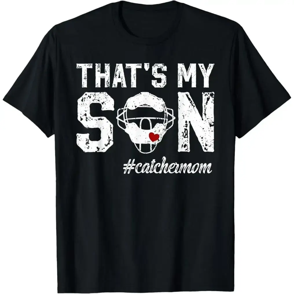 Men's 100% Cotton Graphic T-Shirt - Baseball Catcher Mom Print, Soft Crew Neck Short Sleeve Fashion Top, Machine Washable, Durable and Long-Lasting, Casual Fitness Wear, Multi-Size, All Seasons Menswear