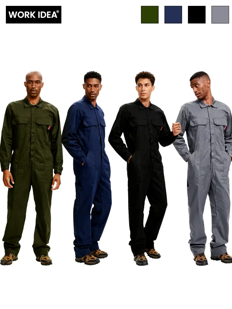 work idea Men's 100% Cotton Minimalist Long-Sleeve Button Coveralls Work Uniforms - Loose, Large, All Seasons, Elastic Waistband, Multiple Pockets, Plain, High-Quality Fabric, Army Green, Workwear, Fancy Dress Party Ready