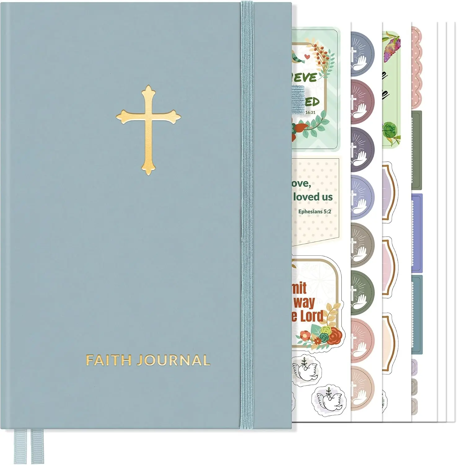 SUNEE Christian Bible Study & Prayer Journal, Undated 6-Month Scripture Journal with Daily Devotional, Bible Reading Tracker & Prayer Lists, Faith Journal for Men & Women, Grey Blue