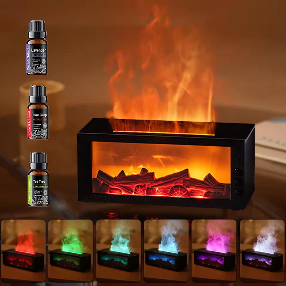 Fire Humidifier & Aroma Diffuser with 7-Color LED Flame Effect, Remote colorful fireplace air purifier diffuser. addict Lamp DiffuserEssential Oil Diffuser, Aromatherapy Machine, with Humidifier Lamp Diffuser with Cool Mist