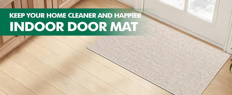 LUMI Ultra Thin Indoor Door Mat for Entrance, Non Slip Entryway Mat, Low Profile Doormat, Unique Herringbone Design Carpet for Inside, Patio, Porch, Beige dog washable rugs five bow rug house