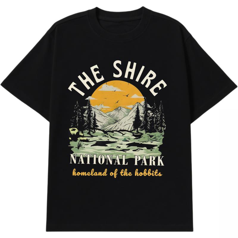 Vintage The Shire Lord of The Rings Graphic Tee - National Park - Homeland of The Hobbits - Middle Earth - J.R.R.Tolkien - Movie Shirt Menswear Top
