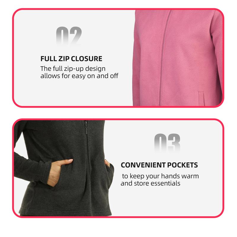 Women’s Polar Fleece Jacket with Pockets Full Zip Up S-3XL Regular & Plus Long Sleeve Lightweight Warm Coat Spring Fall Winter Activewear Womenswear
