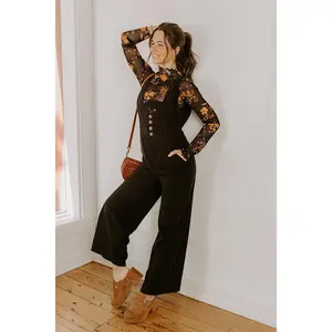 Falling For You Corduroy Jumpsuit in Black