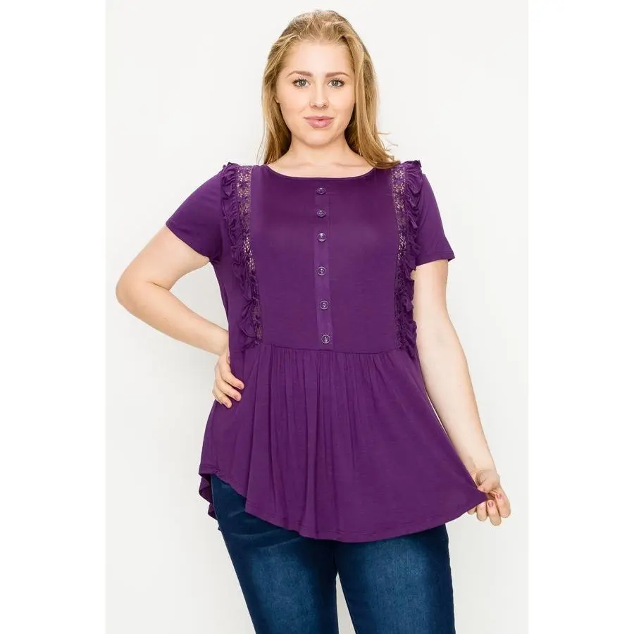 Plus size Crochet Ruffled top 80725X-Plum
