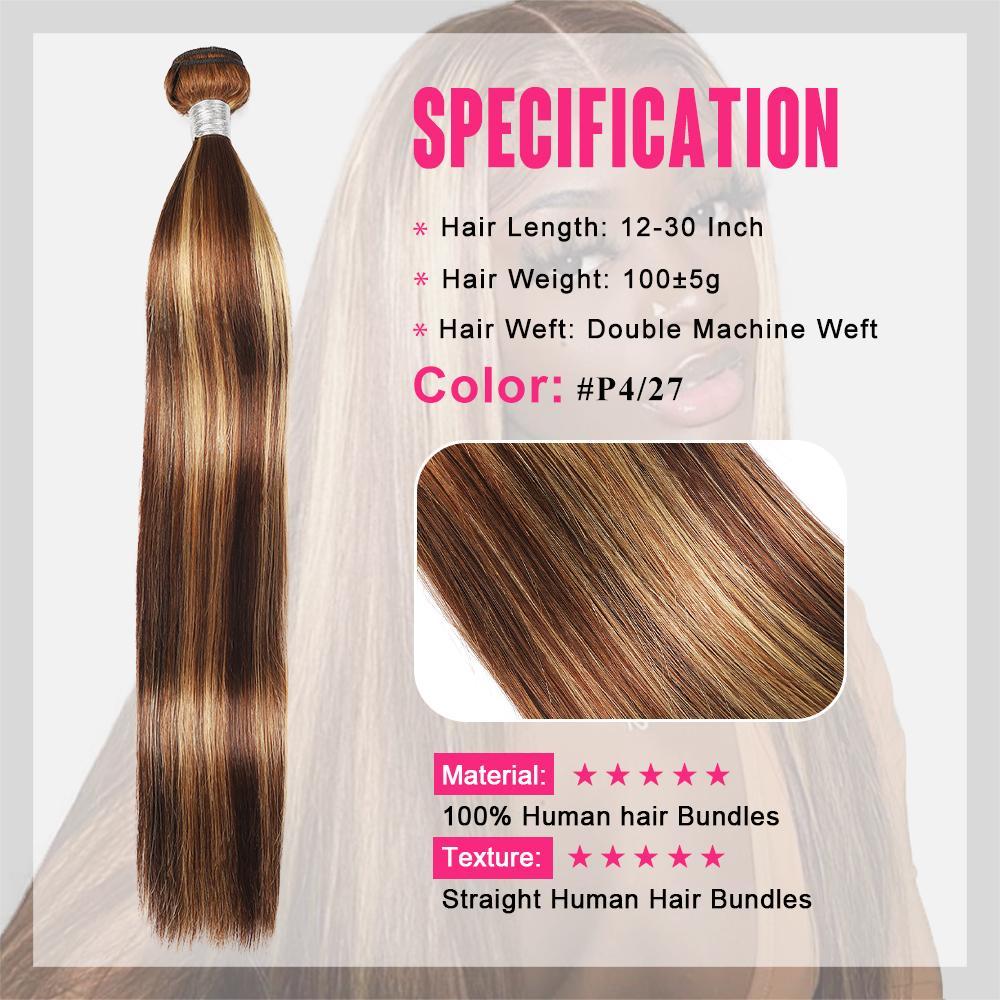 P4/27 Honey Blonde Body Wave Bundles Brazilian Straight Virgin Human Hair Piano Color Highlight Loose Deep Wave Extensions for Sew In