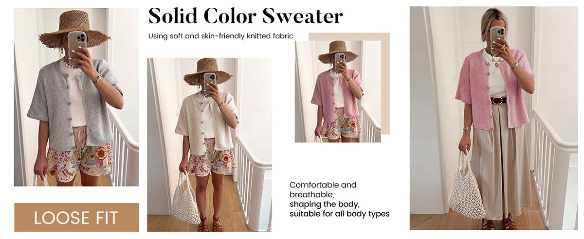 YeeZaa Women's Lightweight Button Up Summer Sweater Top Y2K Trending Short Sleeve Knit Cardigan Minimalist Cotton Knitwear Basic Style