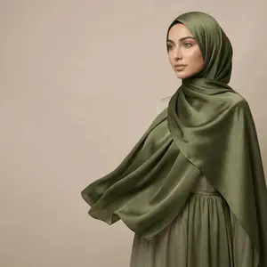 Luxe Elegance Satin Crinkle Hijab - Olive Green