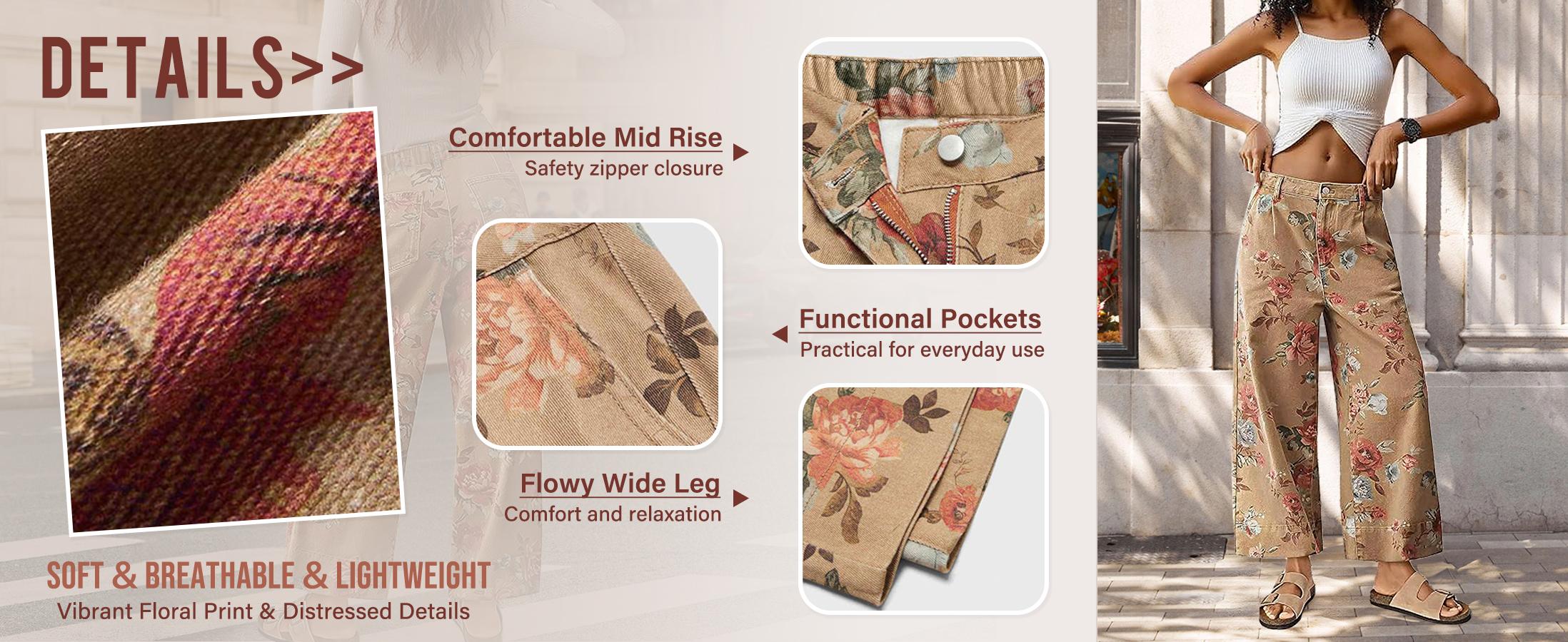 Chouyatou women's mid-rise floral print cropped jeans bohemian loose wide-leg jeans SpringStatements