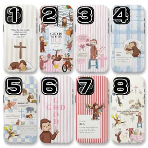 Cute Christian Curious George Phone Case, Bible Verse Design with Monkey, Cross Flower, Psalm 46:5 Inspirational Cover, curious george Case, gift for him for her - Faith Gift Idea for iPhone 17 16 15 14 13 12 Pro Max, Samsung S25 S24 S23