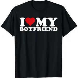[100% Cotton] I Love My Boyfriend Heart Print T-Shirt For Couple Goals.