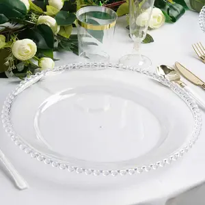 6-Pack Acrylic Charger Plates 13" Round Clear with Beaded Rim - Decorative Dinner Party Serving Plates