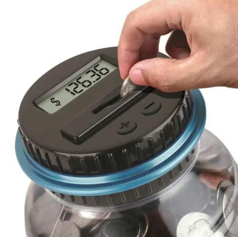 Coin Piggy Bank Saving Jar, Winnsty Digital Coin Counter with LCD Display Large Capacity Money Saving Box for All US Coins (Blue)