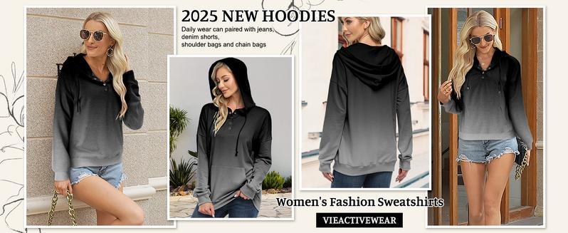 Angeralla Womens 2026 Hoodies Button Collar Drawstring Hooded Pullover Sweatshirt Casual Long Sleeve Tops Shirts Fit Womenswear