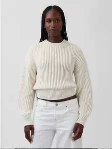 100% Cotton Barrel-Sleeve Crop Sweater Color New Off White