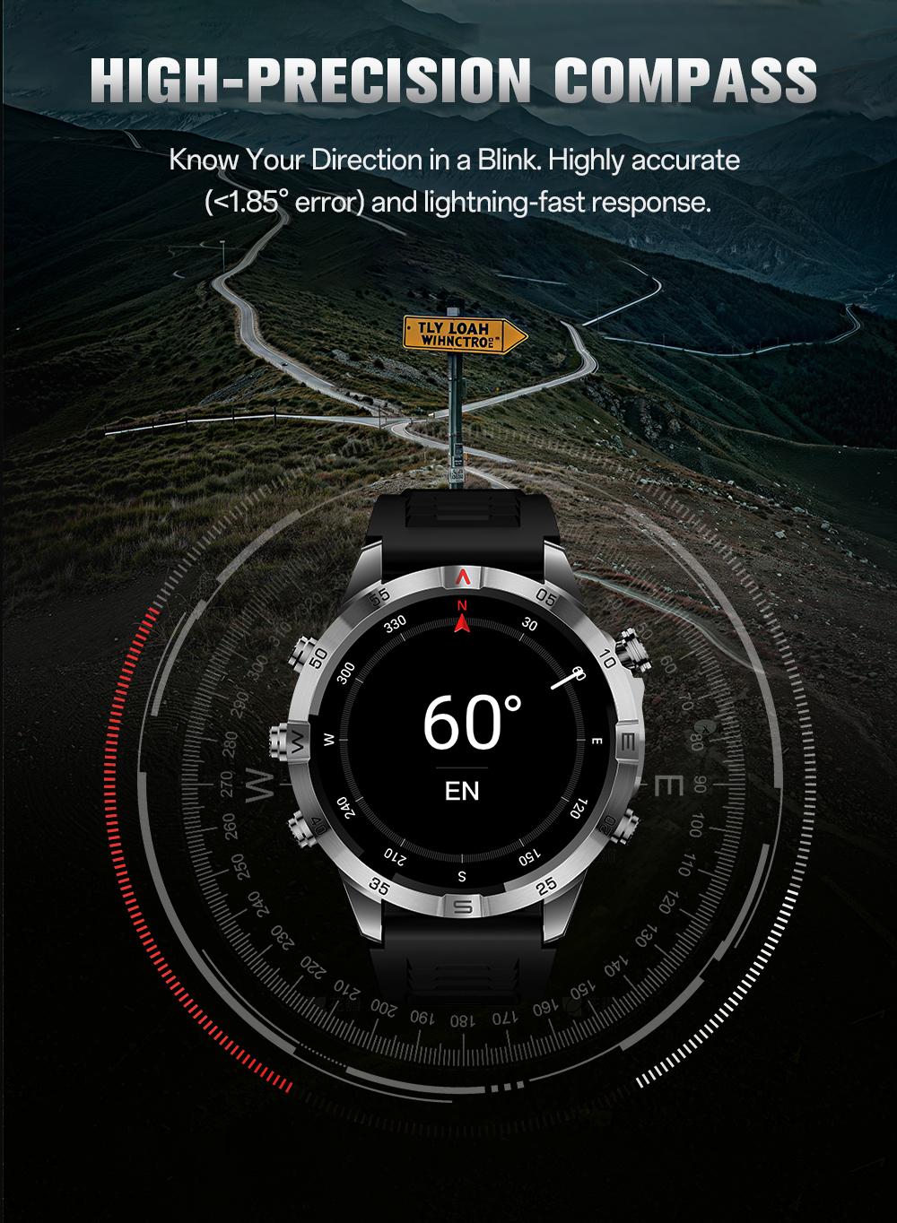 Aolon GT6 Pro Spring rugged outdoor smartwatch with 1.51" AMOLED display, LED flashlight & precision compass. Bluetooth calling, heart rate & fitness tracking, 5-button control, 500mAh battery up to 60 days, 1ATM & IP68 water-resistant. Aolon GT6 Pro Spring rugged outdoor smartwatch with 1.51" AMOLED display, LED flashlight & precision compass. Bluetooth calling, heart rate & fitness tracking, 5-button control, 500mAh battery up to 60 days, 1ATM & IP68 water-resistant.