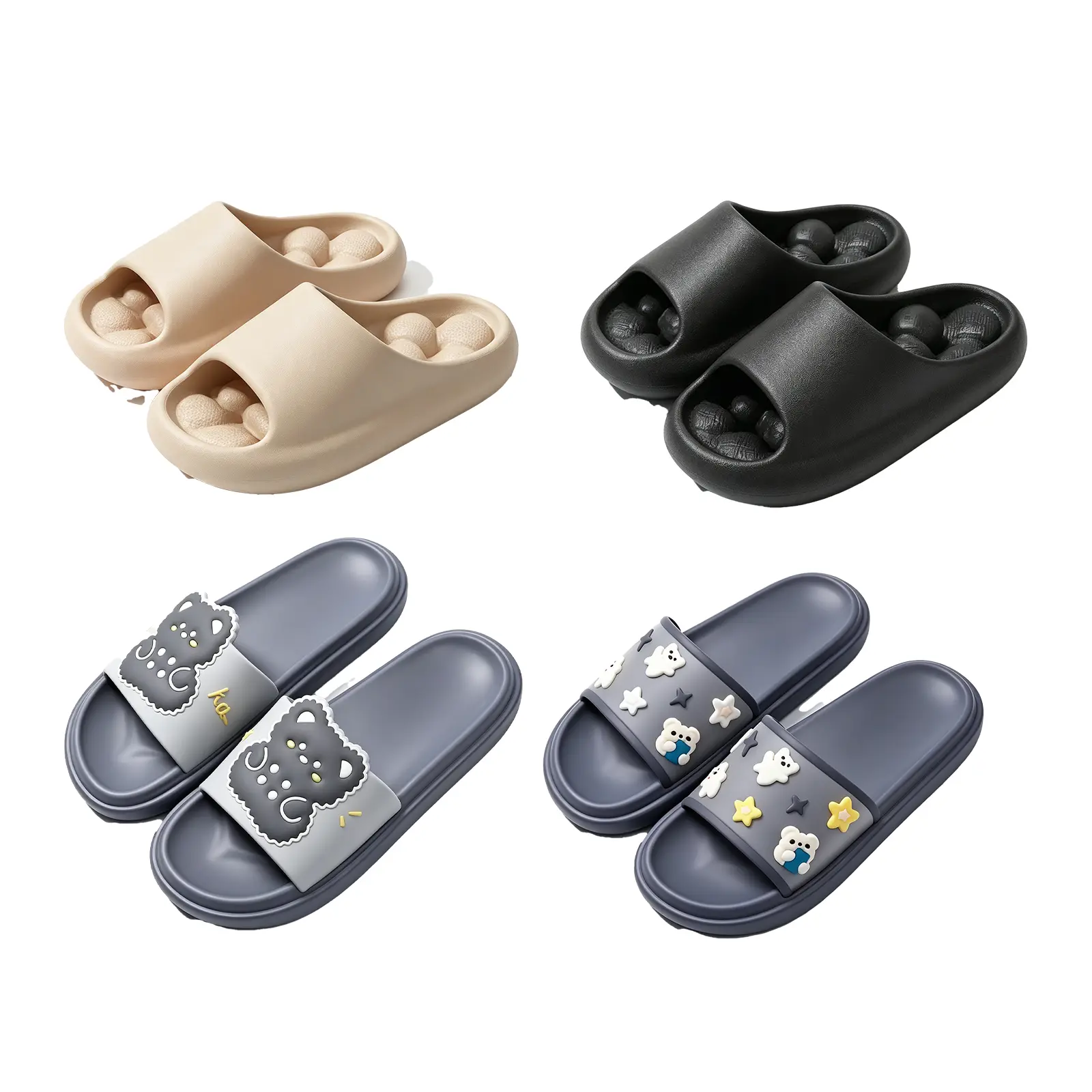 4Pcs Quick-Dry Shower Slippers with Holes, Comfortable Non-Slip Bath Slides for Men  Indoor or Outdoor Footwear for Dorm, Pool, Spa & Beach