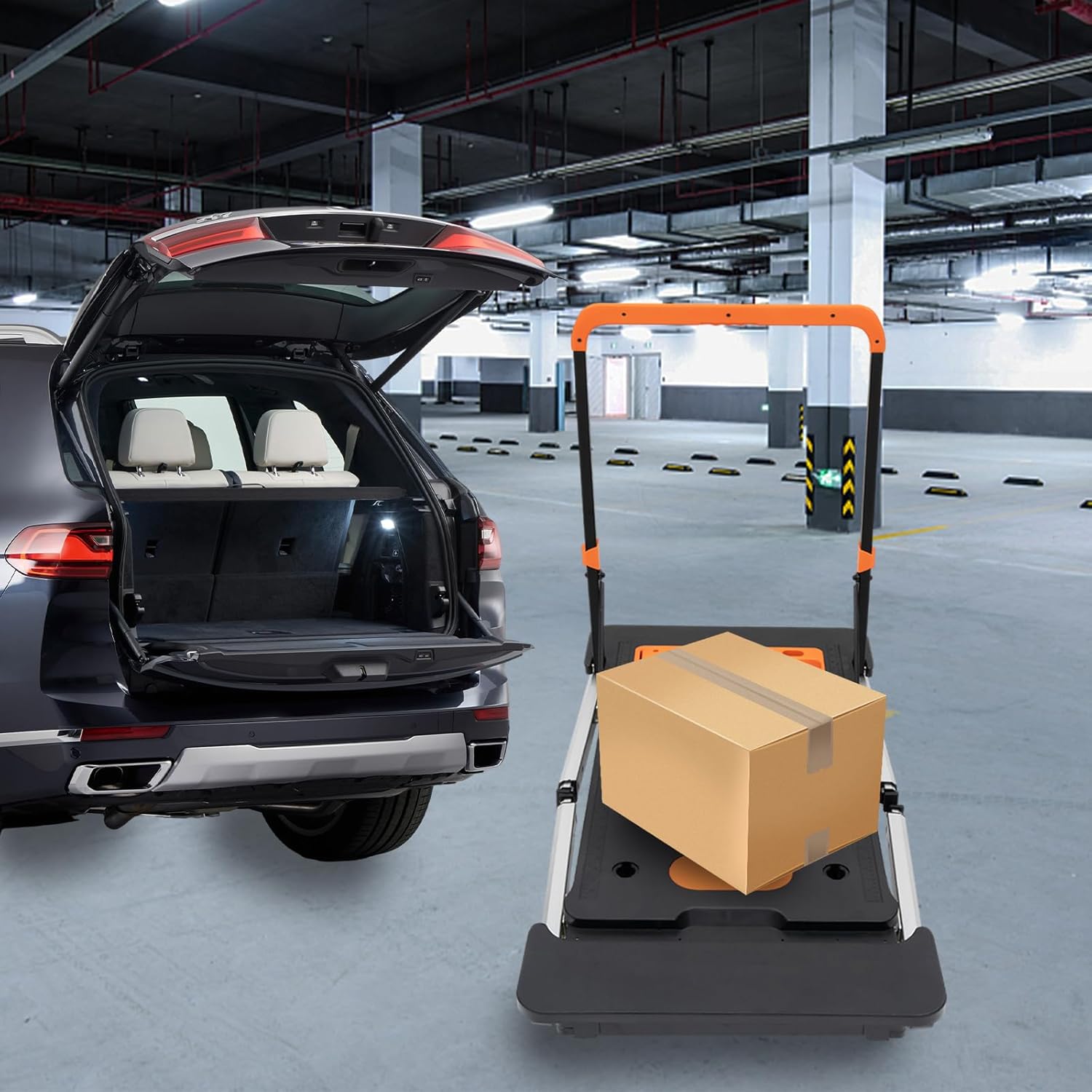 TECSPACE 7in1 Work Bench Multifunctional Portable Foldable Workbench Painted Work Table as Workbench, Scaffold,Platform,Sawhorse,Car Creeper and Hand Truck with 4 Wheels