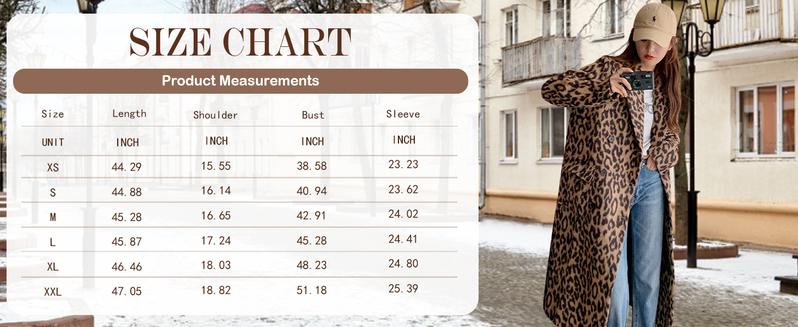 Chouyatou Womens Leopard Long Wool Trench Coat Notched Lapel Double Breasted Pea Coat Winter Warm Overcoat