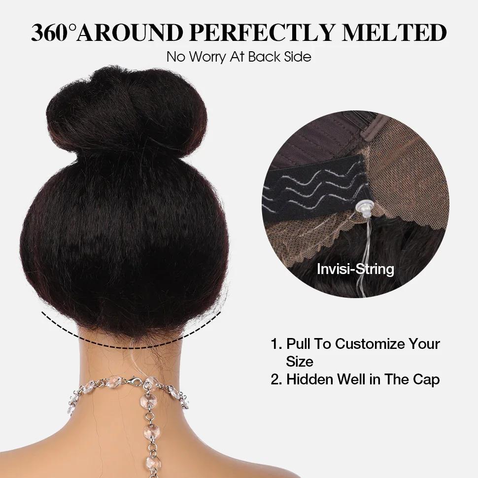 Bling Hair Kinky Straight 360 Lace Frontal Wig Ponytail HD Transparent Lace Front Human Hair Wigs For Women Brazilian Wig 180Density