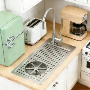 CNCEST 304 Stainless Steel Modern Commercial Cup Washer Kitchen Sink - Built-in Bar Glass Rinser with Faucet, Under-Counter Embedded Installation for Restaurant & Home Bar
