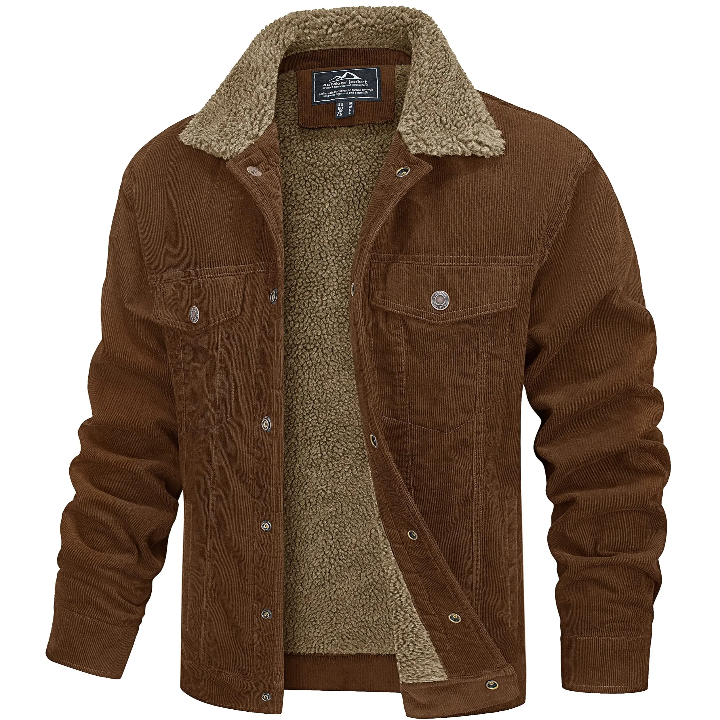 MAGCOMSEN Men's Corduroy Jacket Sherpa Lined Trucker Jackets Cotton Turn-Down Collar Warm Winter Jacket Casual Coat 5 Pockets Outdoorfun FallFreshness