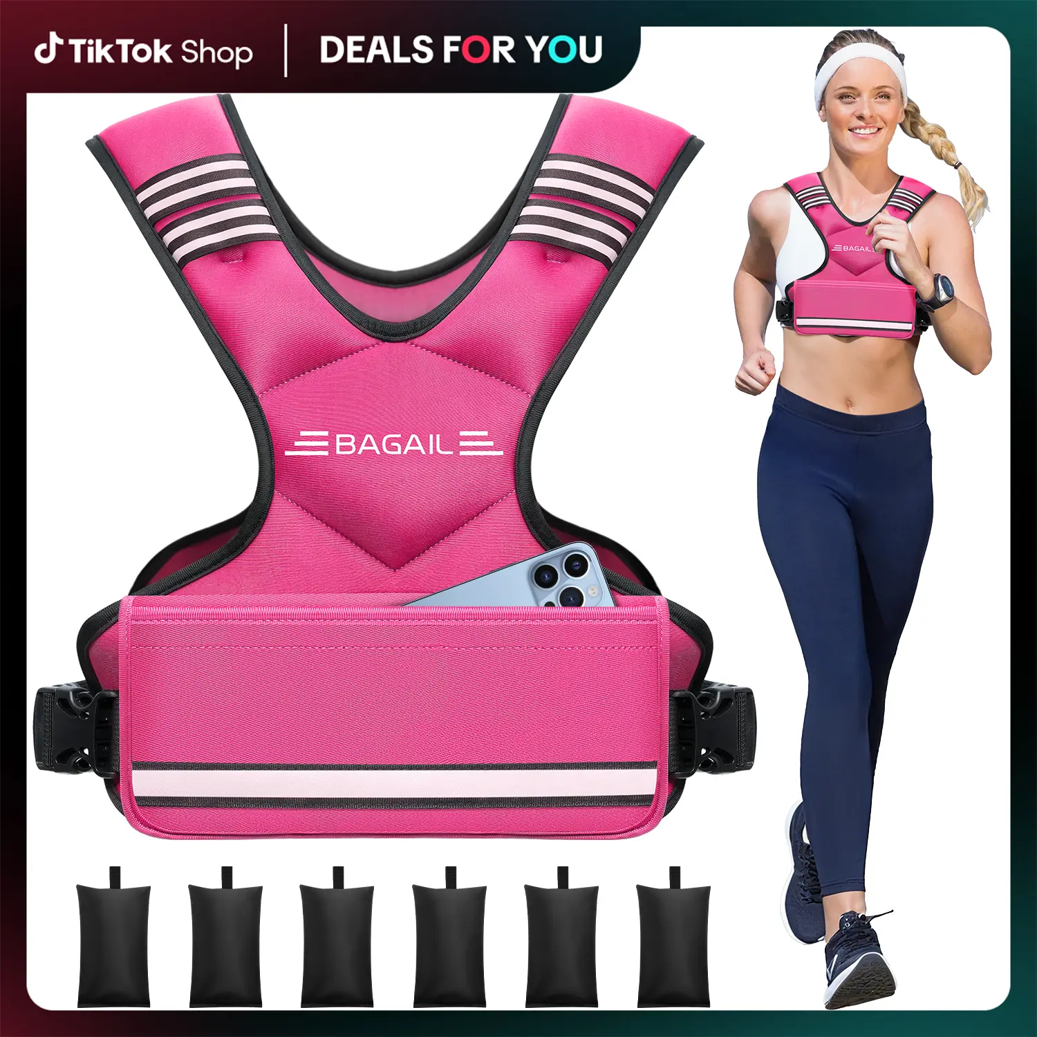 【BackToSchool】BAGAIL Adjustable Weighted Vest 4-10lb 12-18lb 20-32lb Rucking Vest for Women & Men with 6 Weights & Large Pocket Ideal for Home Workouts Running Walking Strength Training Muscle Exercise Equipment tiktokshopbacktoschool