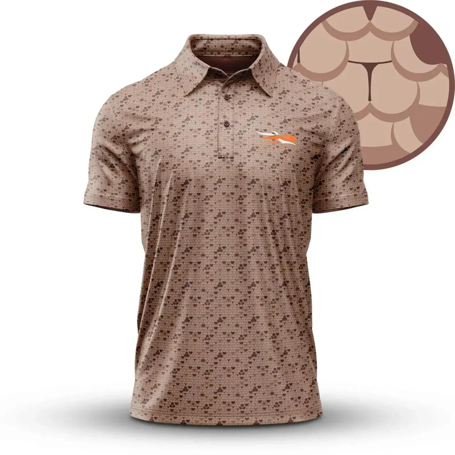 Khaki Camouflage Golf Polo Shirt Funny Patten Performance Menswear Outdoor Short Sleeve