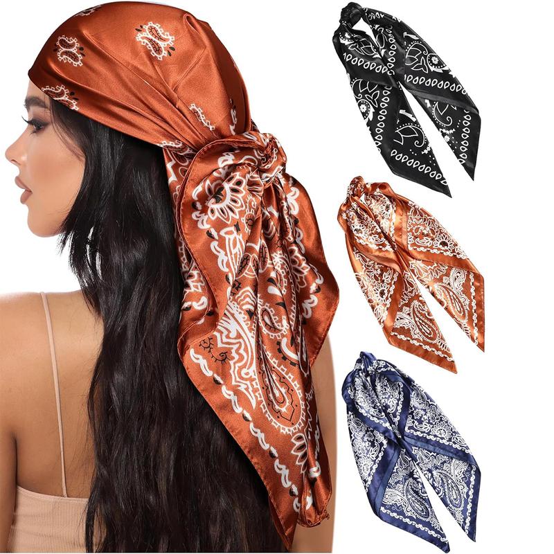 35" Large Square Silk Like Head Scarf - 3-piece suit Hair Scarves Bandana Scarf Headscarf Polyester Scarf for Women