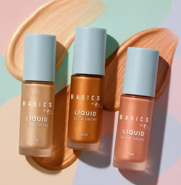 Basics By B Liquid Glow Drops - Radiant Highlighting Drops with Wand Applicator, Lightweight Foundation-Compatible, Blendable, Brush-Friendly for Enhanced Radiance (Marbella, Tulum, Miami Shades)