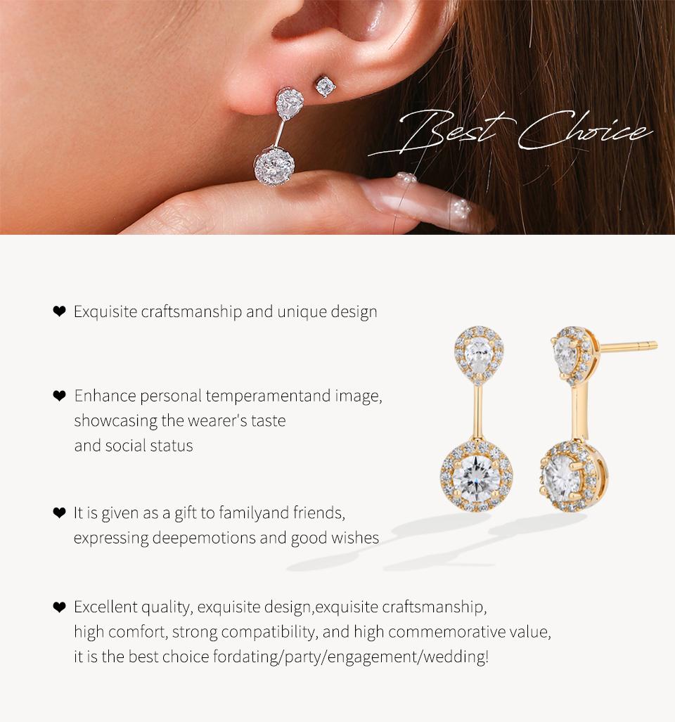 ATTAGEMS D VVS1 Color Pear&Round Shape Synthetic Moissanite Earrings for Women S925 Sterling Silver Sparkling Party Travel Gift Fine Jewelry E060